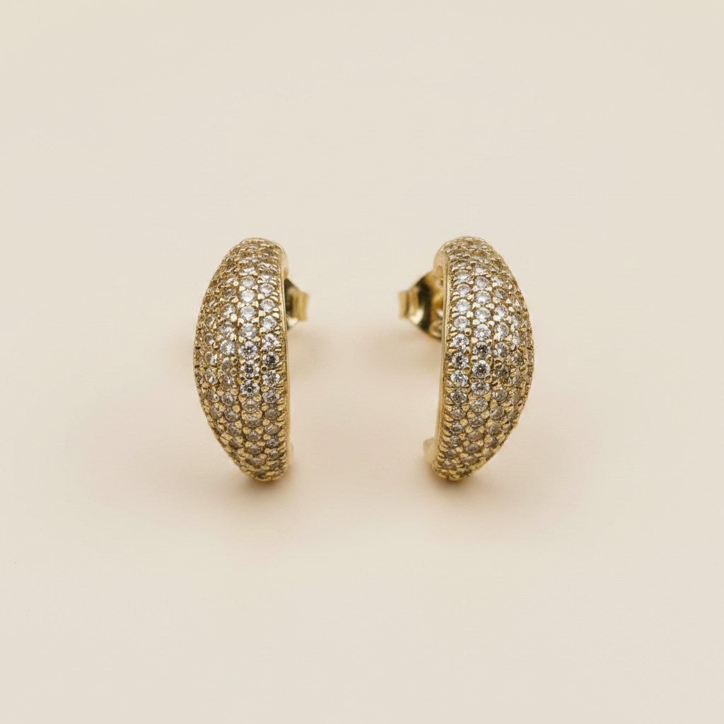 ✨ 18k Gold Filled Micro CZ Curve Earrings — A Single Graceful Arc, Traced in Light.