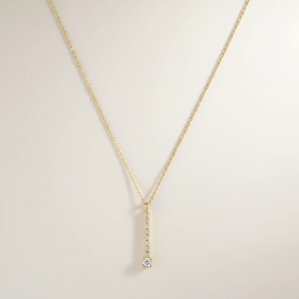 18k Gold Filled Pavé CZ Vertical Bar Drop Necklace — The One That Goes With Everything