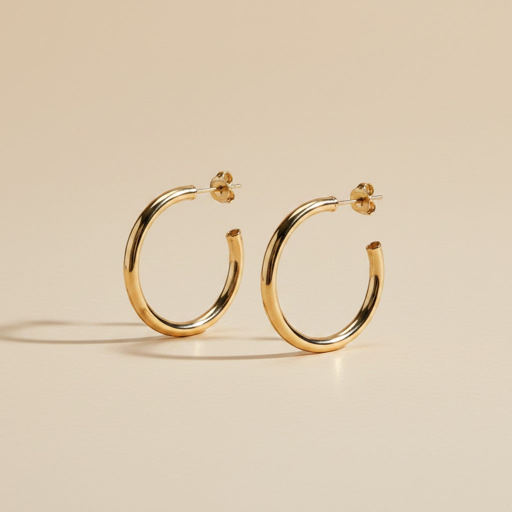18k Gold Filled Classic Tube C-Hoop Earrings | Available in 3 Sizes