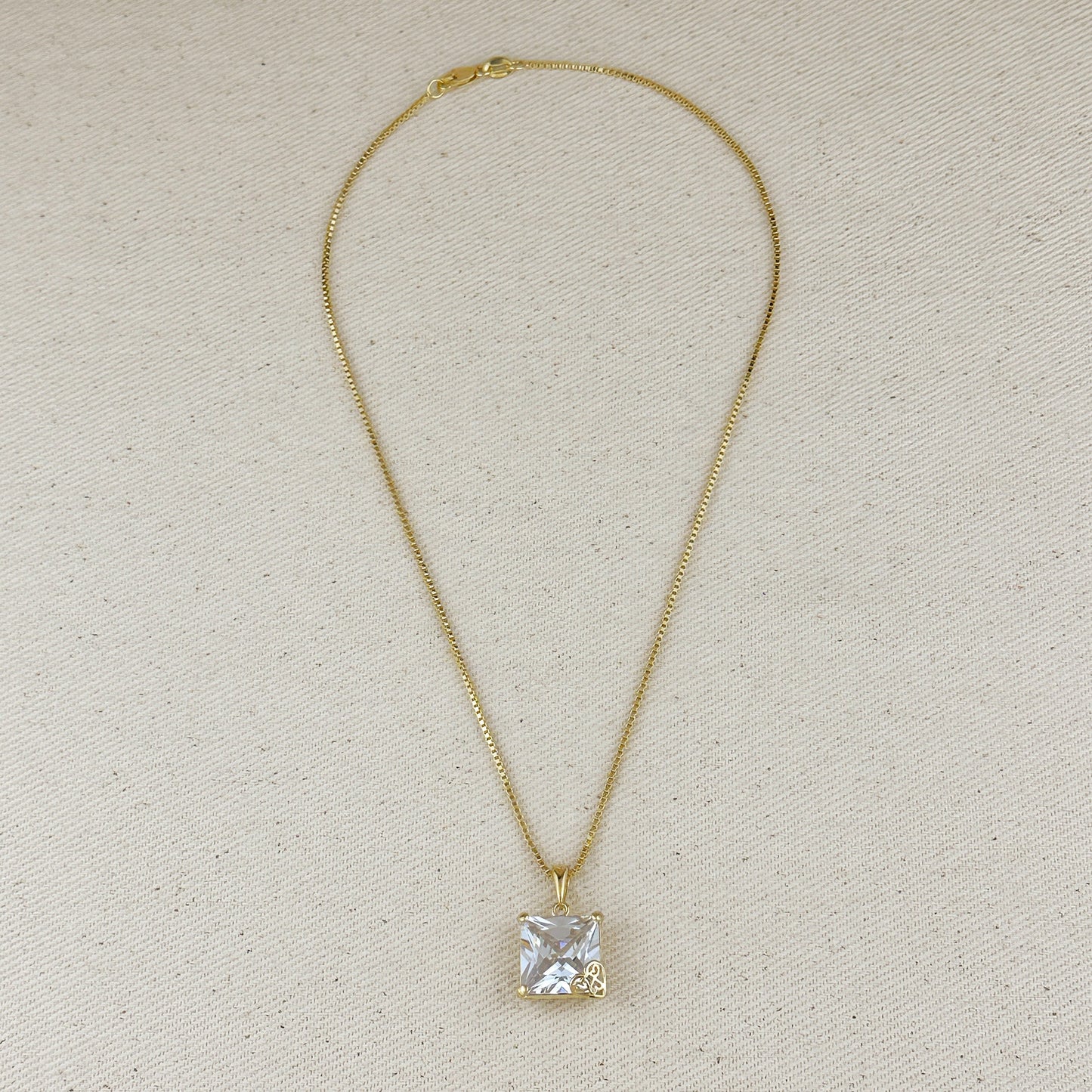 18k Gold Filled Oversized Princess Cut Necklace