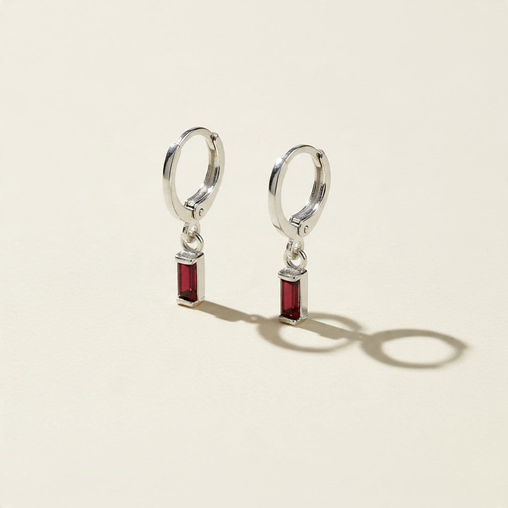 🌈 .925 Silver Filled Birthstone Baguette Huggie Hoop Earrings — Your Month. Your Color. A Daily Charm.