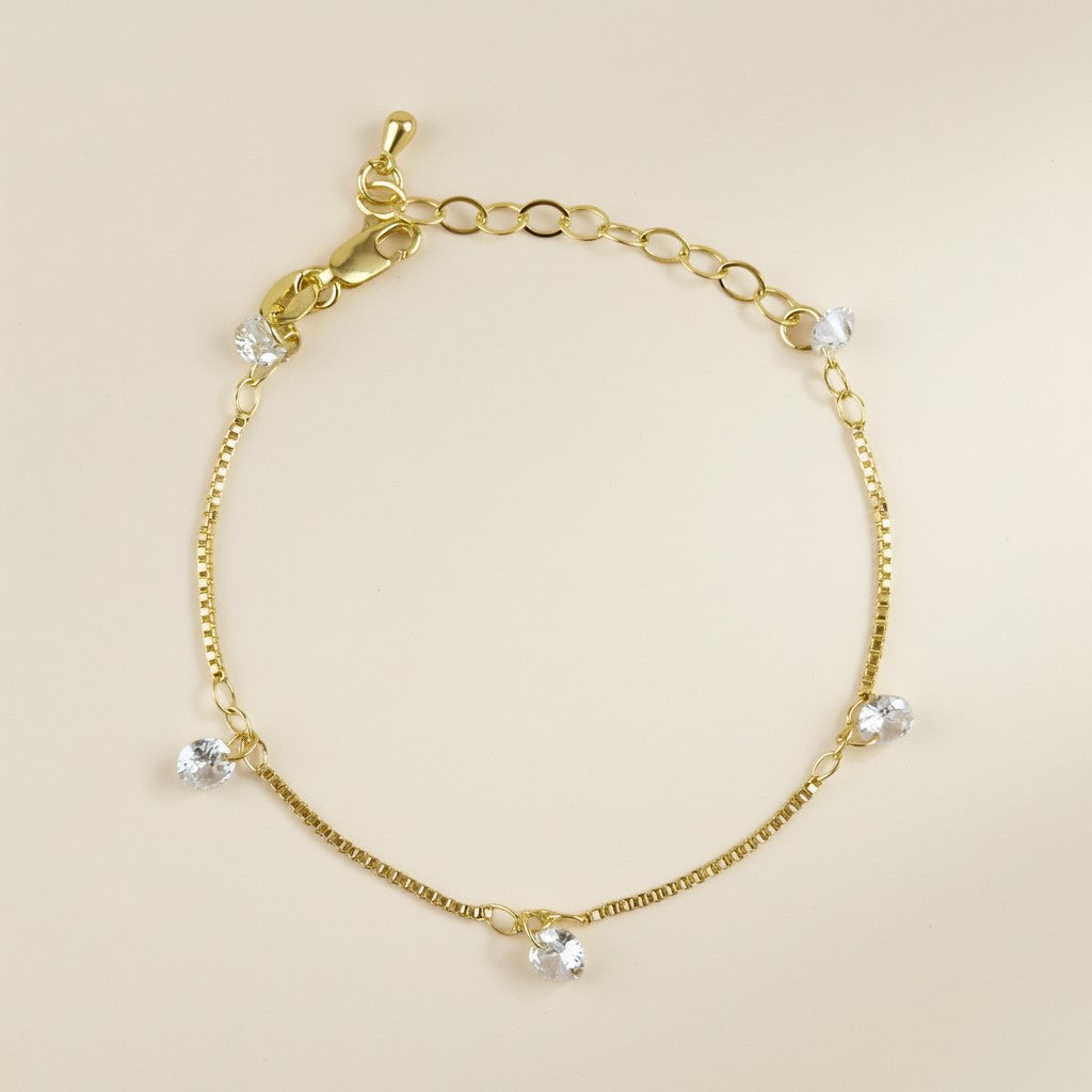 18K Gold Filled Box Chain & CZ Stones Bracelet