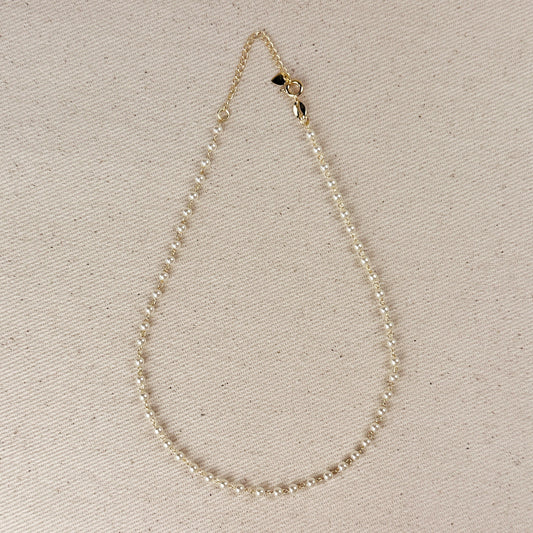 18k Gold Filled 3mm Pearls Choker Necklace