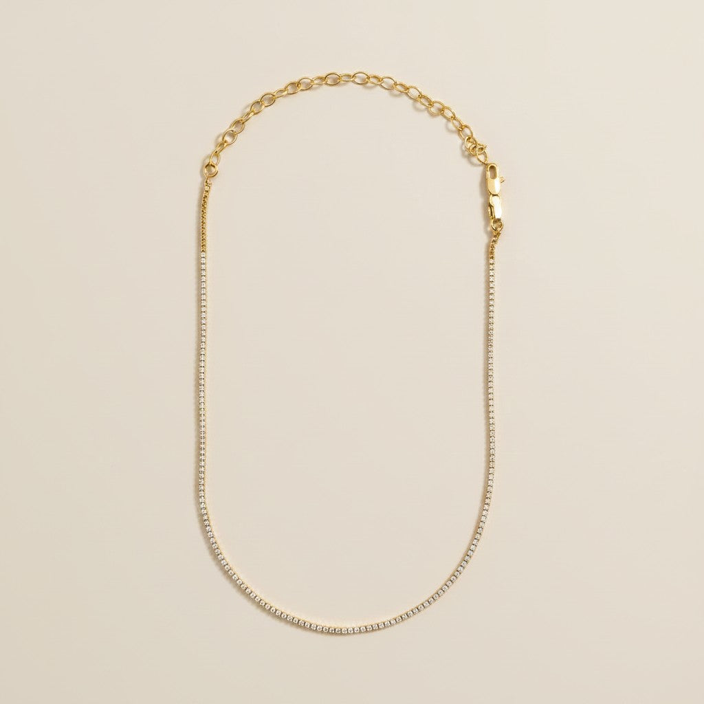 18k Gold Filled Tennis Necklace | Delicate Minimalist Sparkle