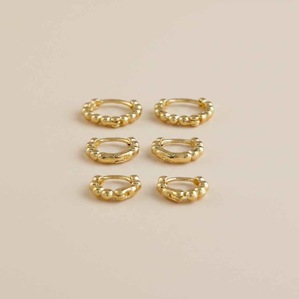 18k Gold Filled Beaded Clicker Hoops | Delicate Everyday Texture