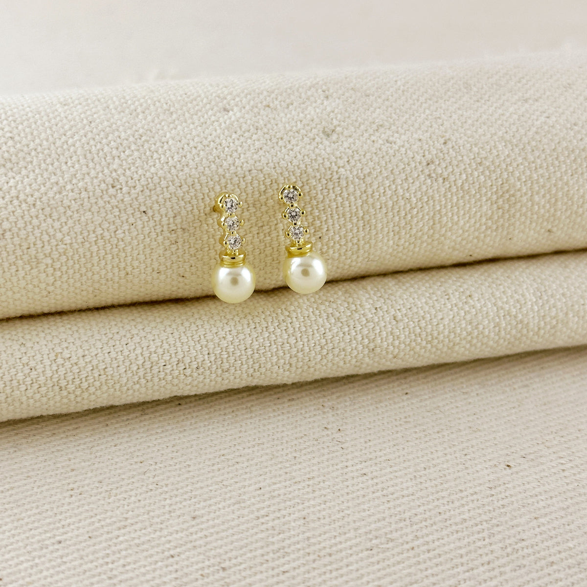 18k Gold Filled CZ & pearl Drop Stud Earrings