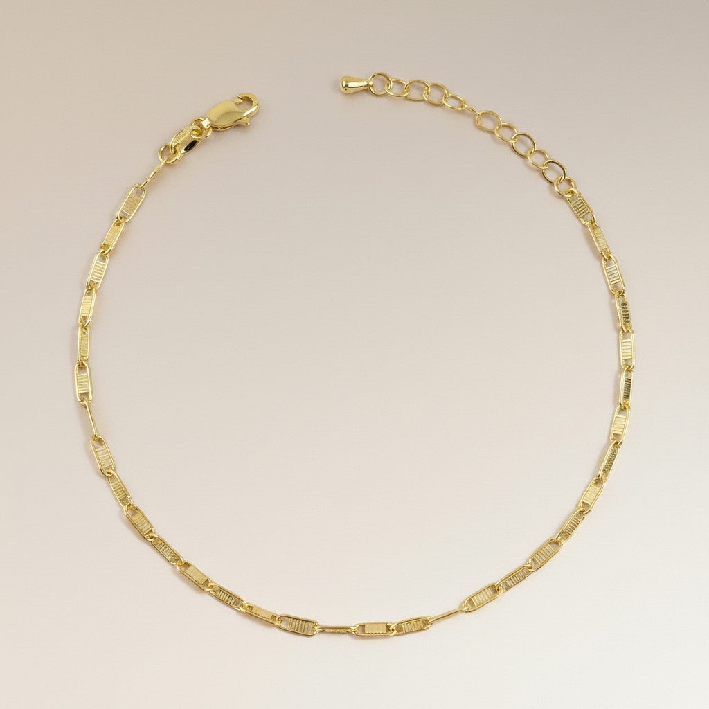 18k Gold Filled Textured Bar Link Anklet — The Ankle Detail That Changes the Whole Look