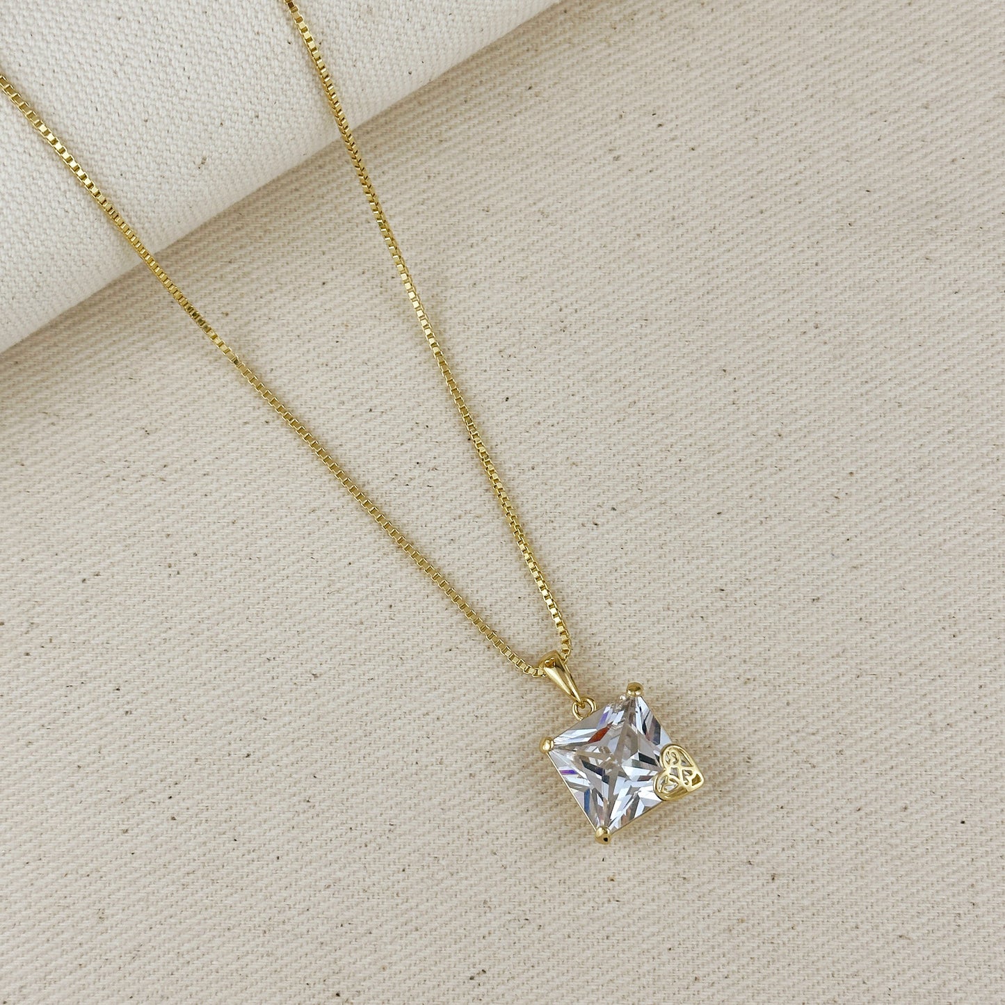 18k Gold Filled Oversized Princess Cut Necklace