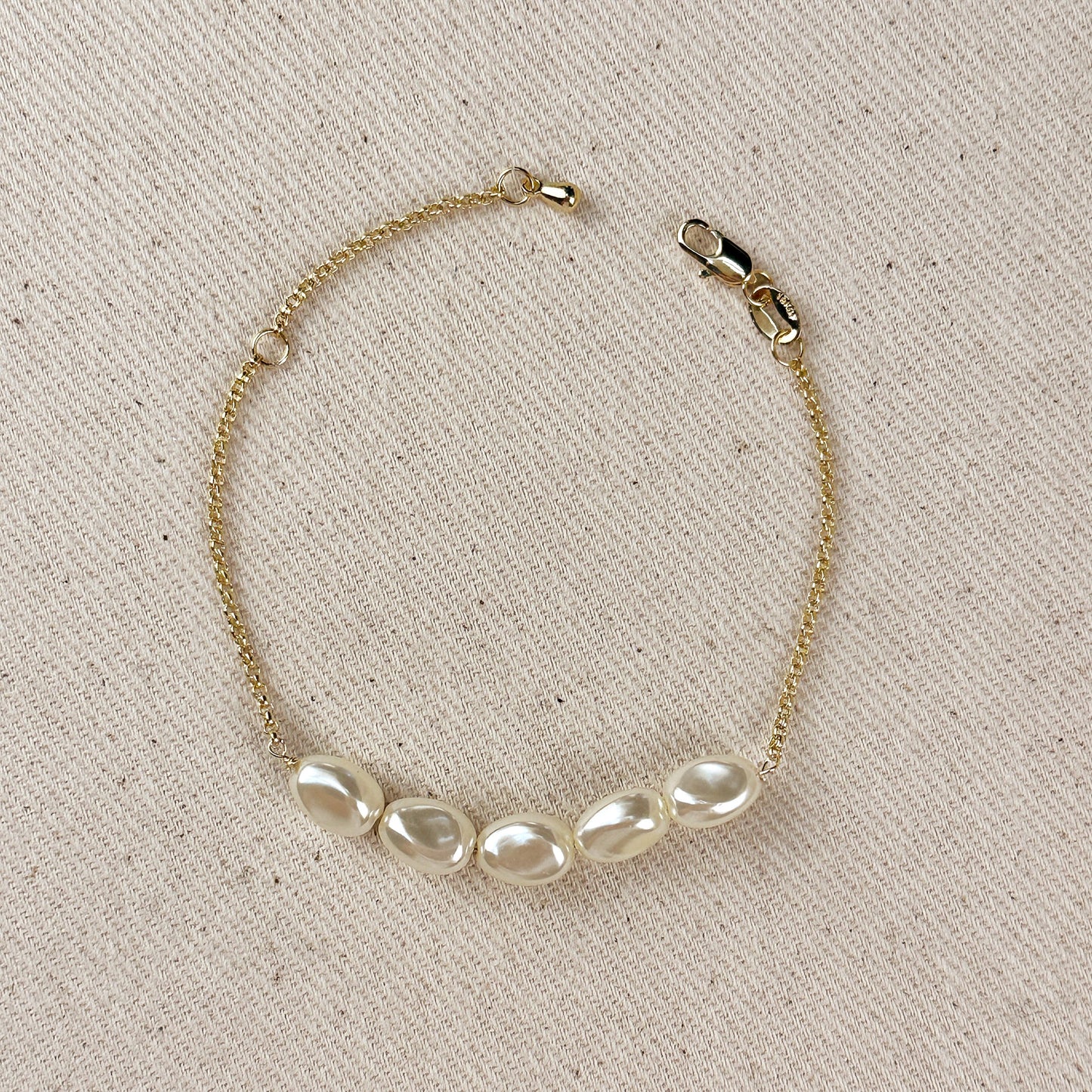 18k Gold Filled Row of Baroque Pearls Bracelet