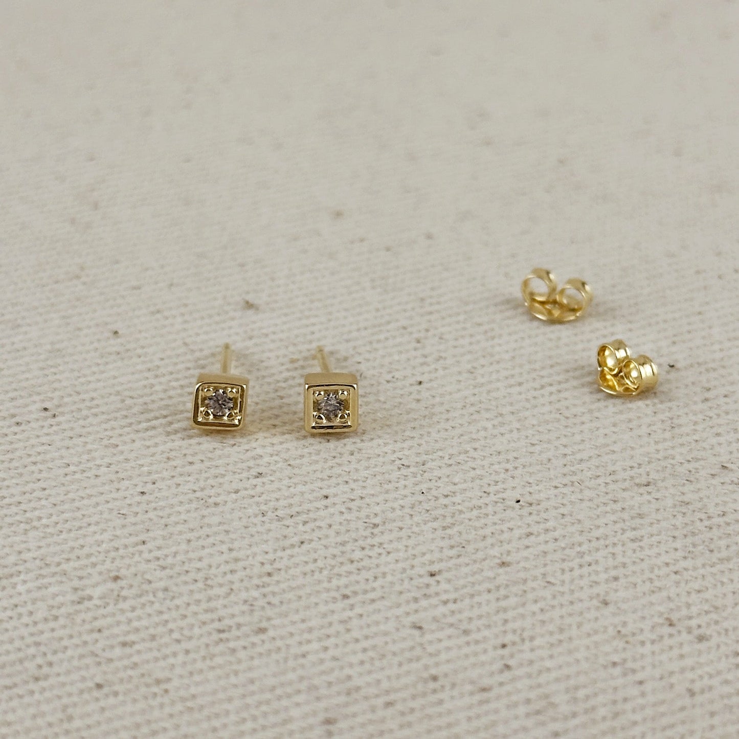 18k Gold Filled Mini CZ Square Stud Earrings