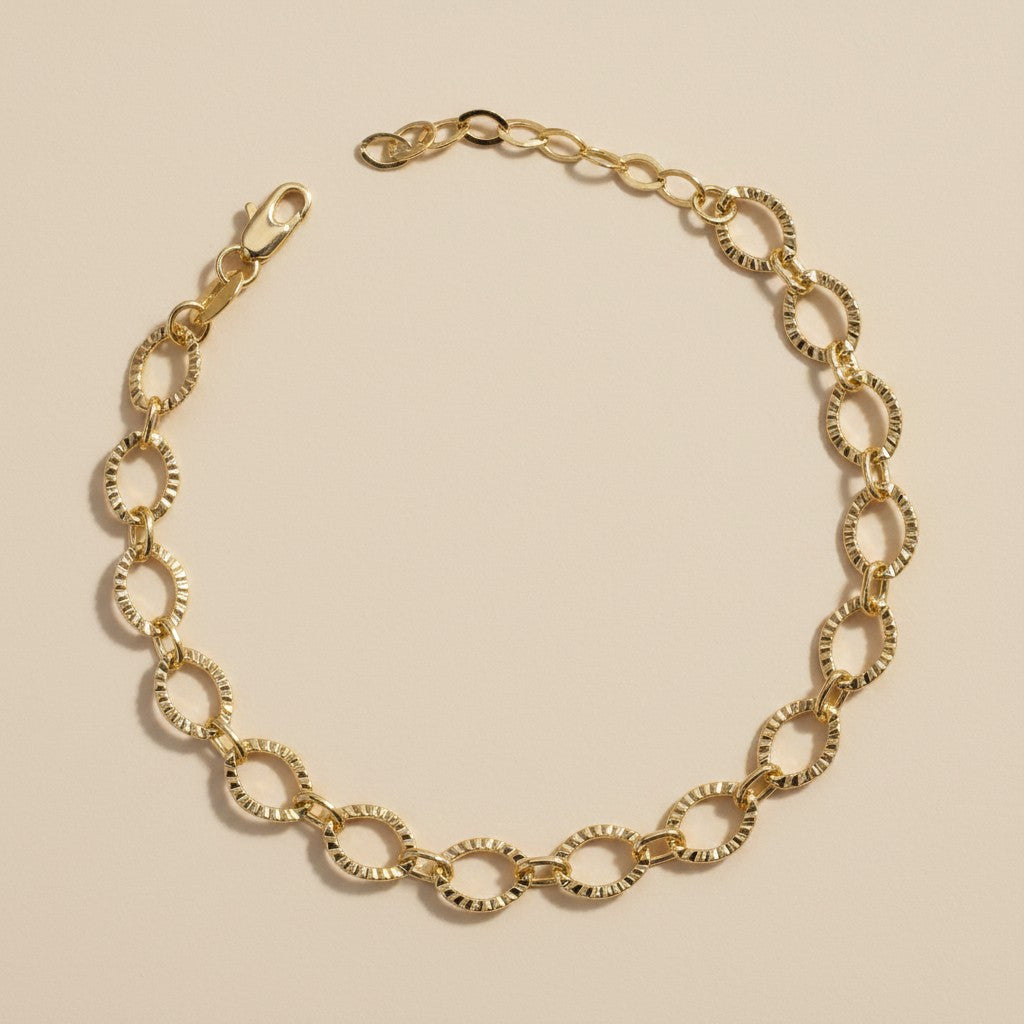 18k Gold Filled Diamond Cut Fancy Chain Bracelet