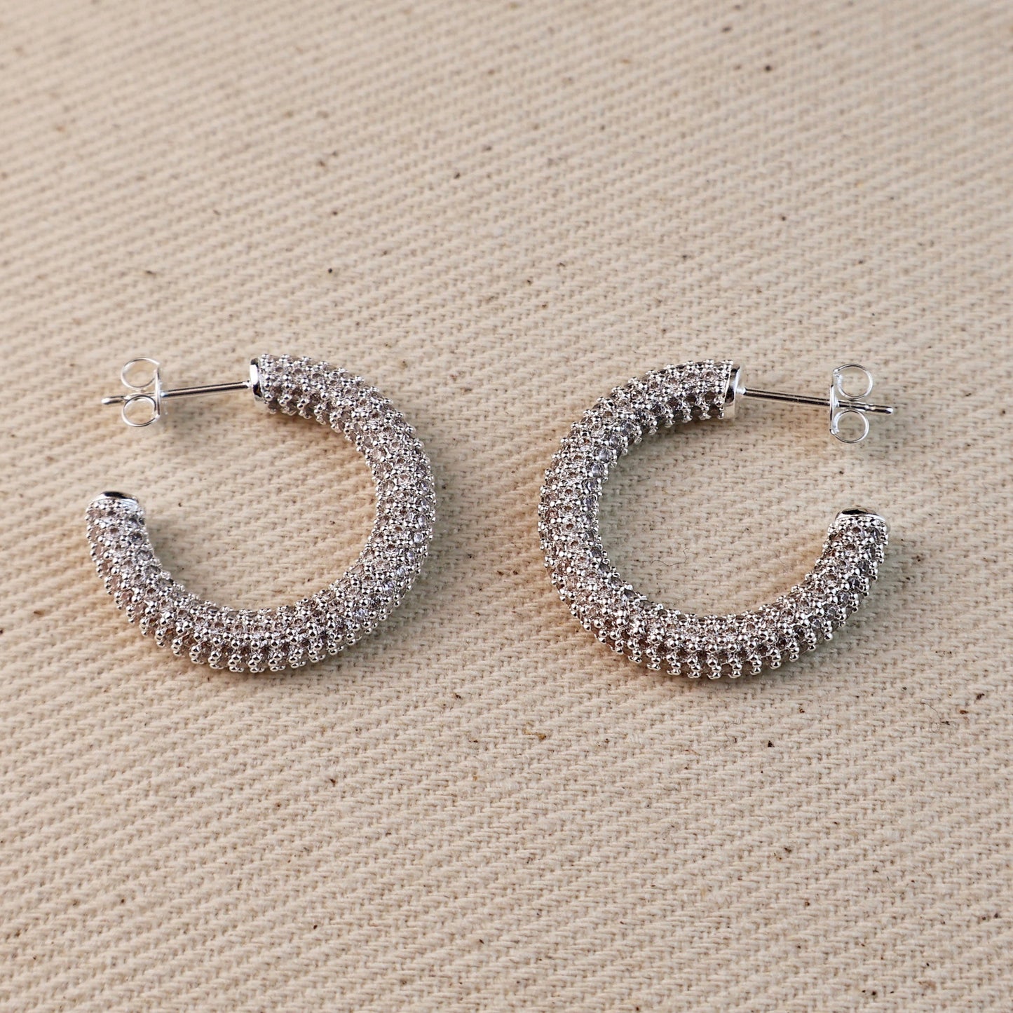 Iced Out C Hoop Earrings with Micro CZ Stones