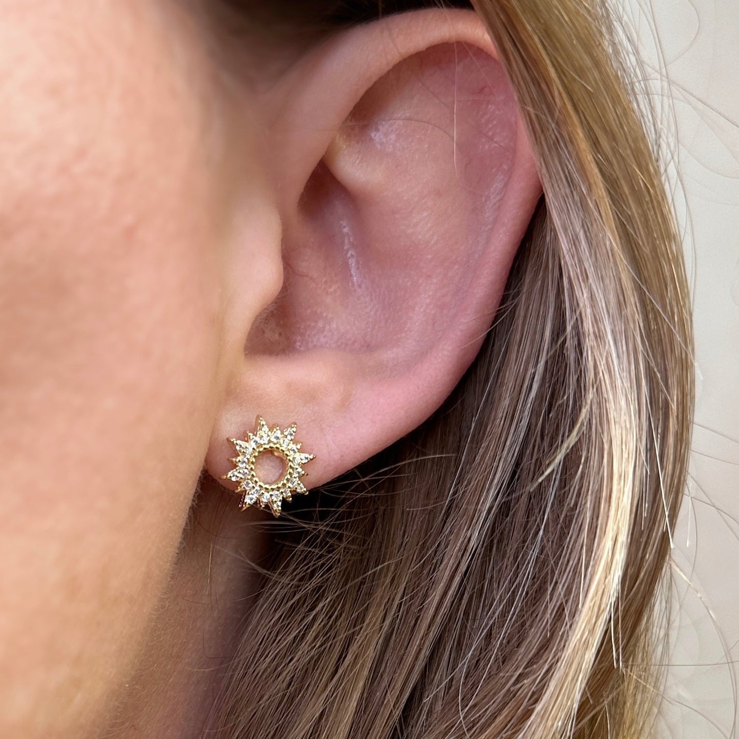 18k Gold Filled Round Spike CZ Stud Earrings