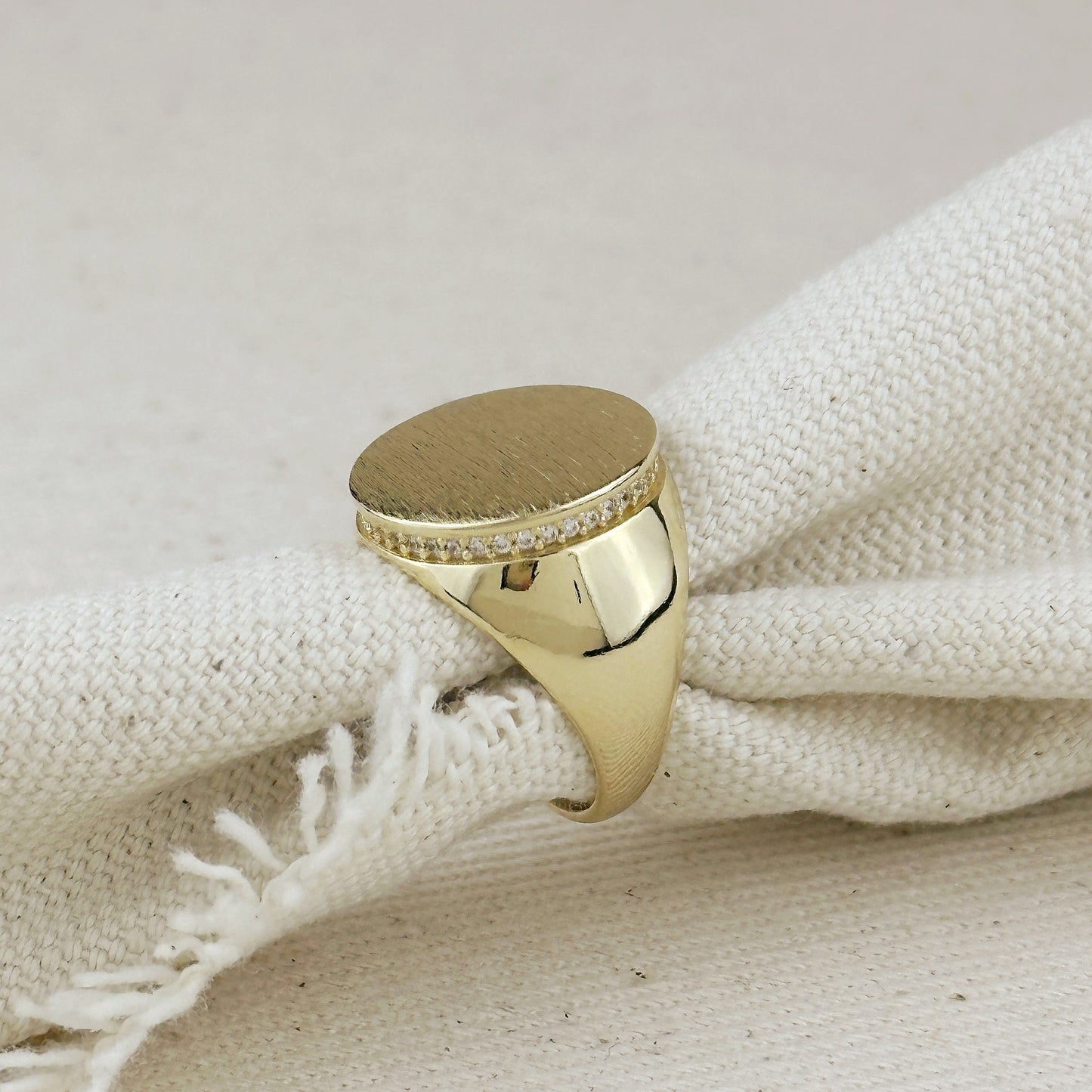 18k Gold Filled Rounded Brushed Top Ring With CZ Stones