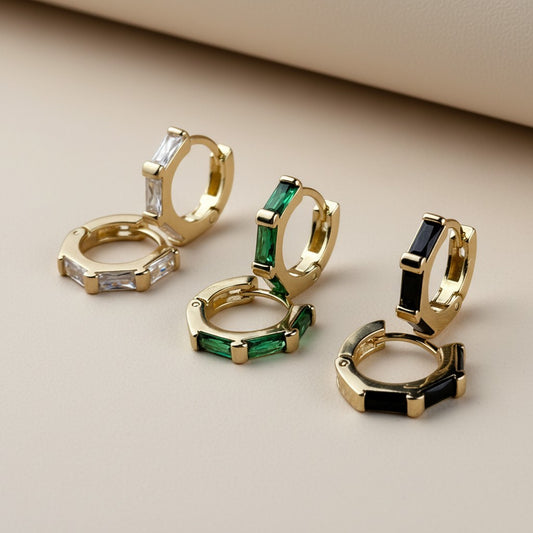 18k Gold Filled Baguette CZ Clicker Hoop Earrings — One Elegant Shape. Three Brilliant Personalities