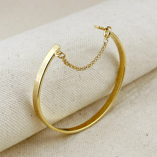 18k Gold Filled Polished Bangle With Chain