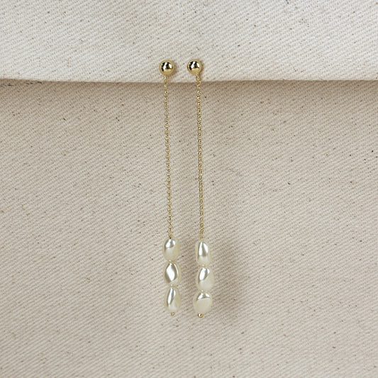 18k Gold Filled Row of Baroque Pearls Drop Earrings