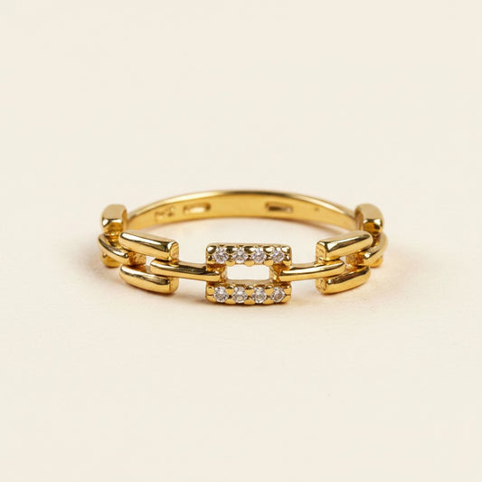 18k Gold Filled Chain Link CZ Ring | Daring Glam Statement