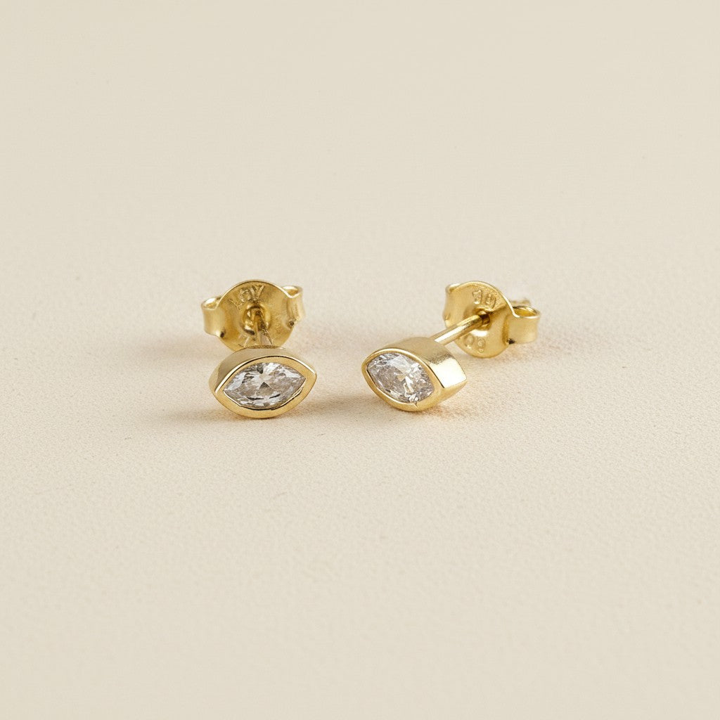 18k Gold Filled Elliptical CZ Stud Earrings | Elegant Elongating Shape