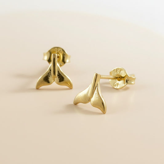 18k Gold Filled Mini Whale Tail Stud Earrings