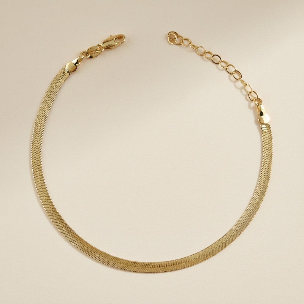 18k Gold Filled Herringbone Chain Anklet | Sophisticated Summer Essential