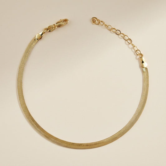 18k Gold Filled Herringbone Chain Anklet | Sophisticated Summer Essential