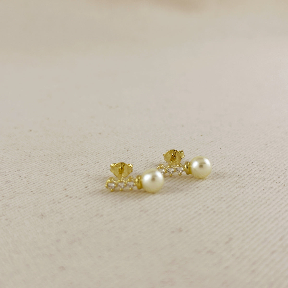 18k Gold Filled CZ & pearl Drop Stud Earrings
