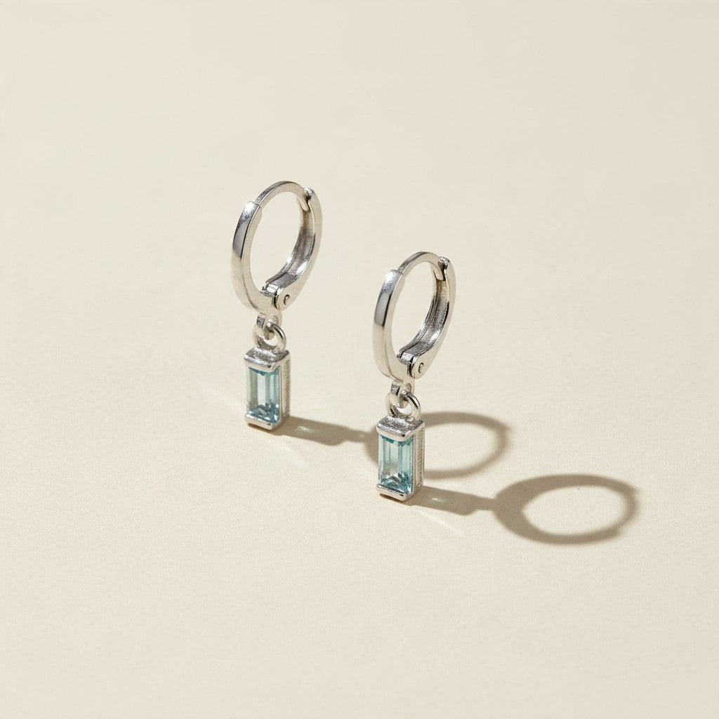 🌈 .925 Silver Filled Birthstone Baguette Huggie Hoop Earrings — Your Month. Your Color. A Daily Charm.
