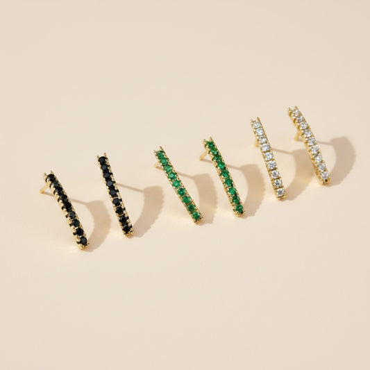 18k Gold Filled CZ Line Stud Earrings | Elegant Simplicity, Refined Sparkle