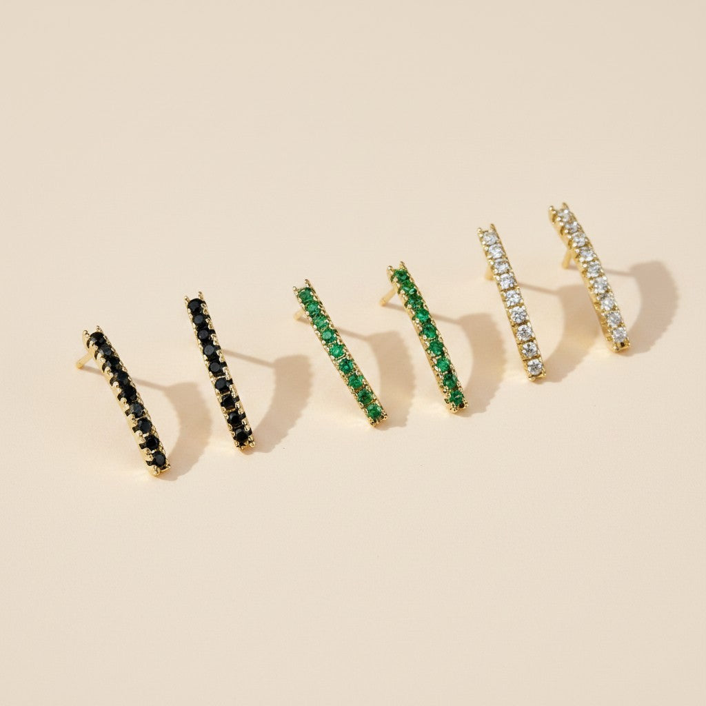 18k Gold Filled CZ Line Stud Earrings | Elegant Simplicity, Refined Sparkle