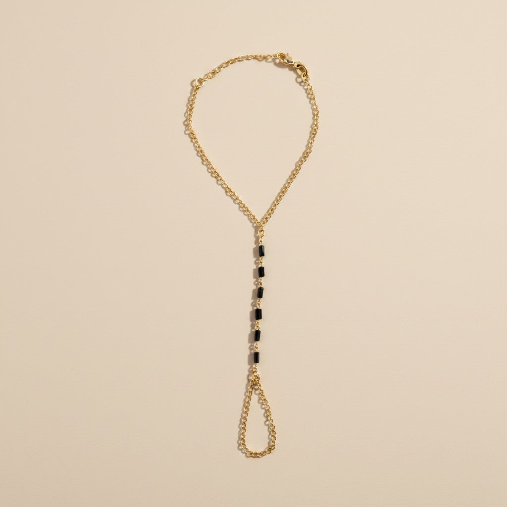 18k Gold Filled Black Crystal Hand Chain | Bold Statement Style