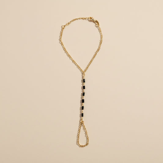 18k Gold Filled Black Crystal Hand Chain | Bold Statement Style