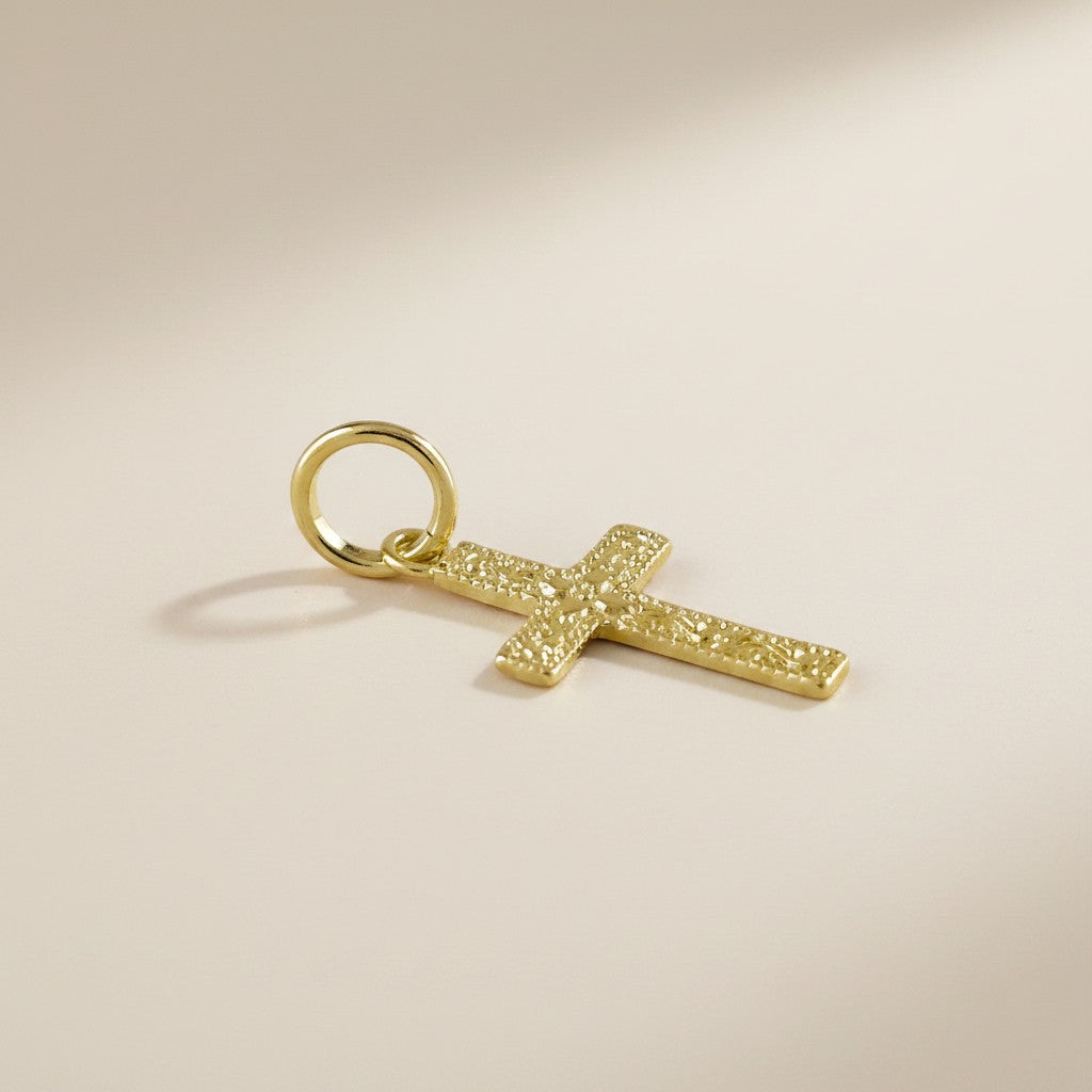 18k Gold Filled Engraved Milgrain Cross Charm — Faith with Old-World Craftsmanship. Worn Today.