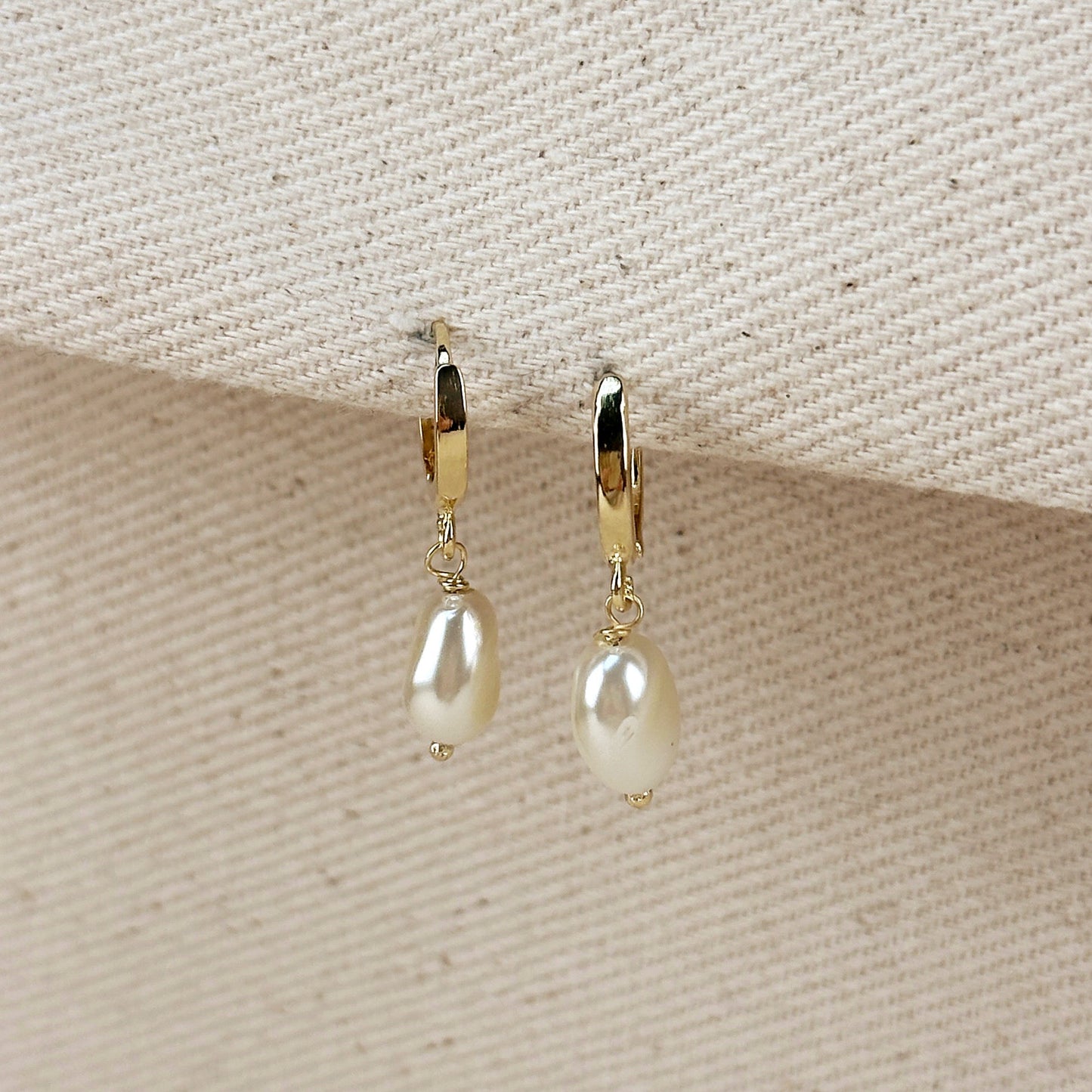 18k Gold Filled Drop Baroque Pearl Hoop Earrings