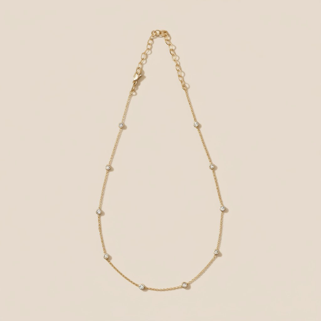 Bezel CZ Necklace - Minimalist Diamond Look Pendant for Women