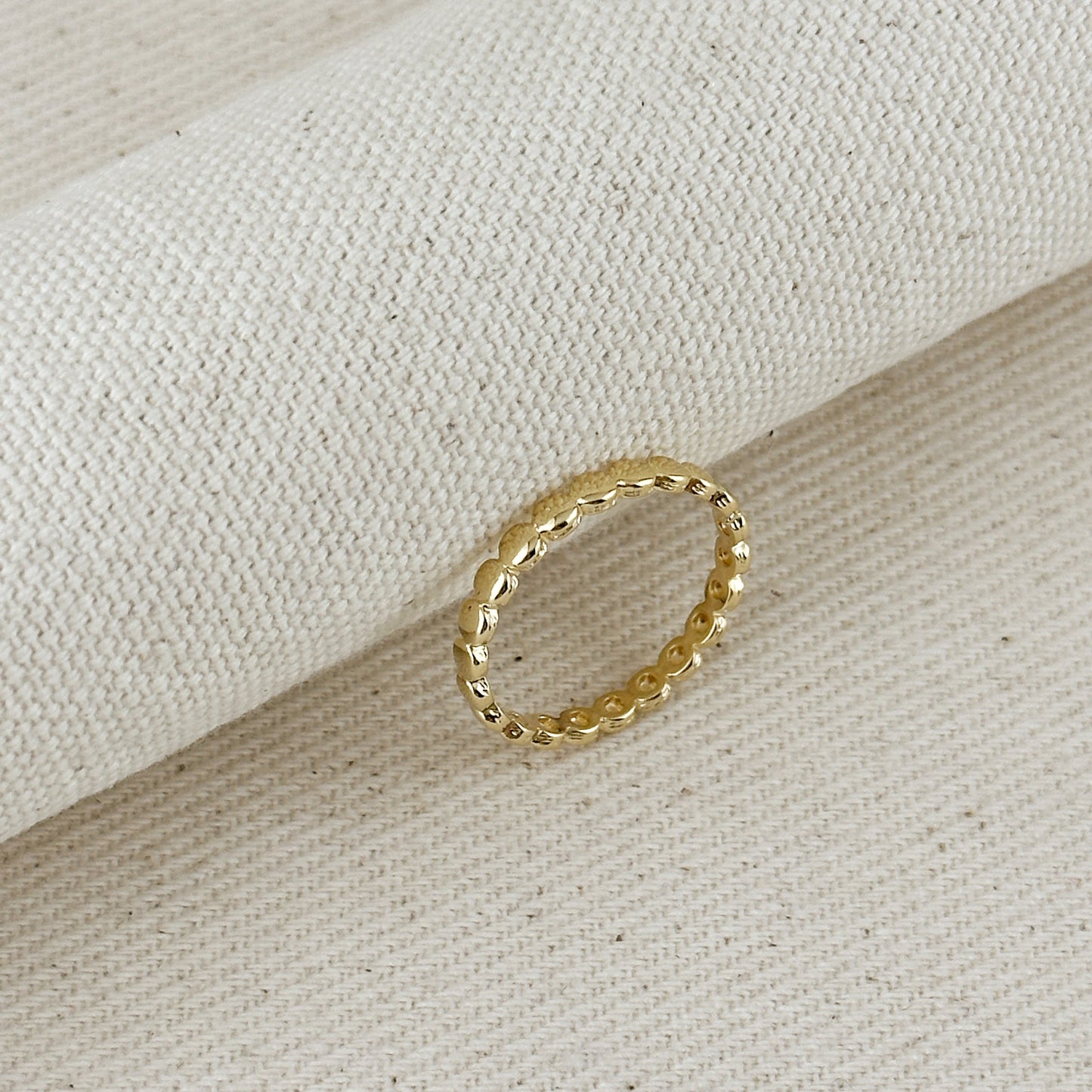 18k Gold Filled Flat Beaded Band Ring