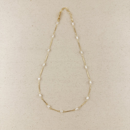 18K Gold Filled Pearl Bead & Straw Necklace
