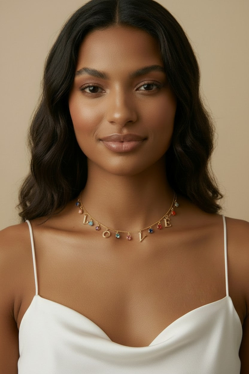 18k Gold Filled LOVE Necklace with Dangling CZ Accents | Wear It Your Way