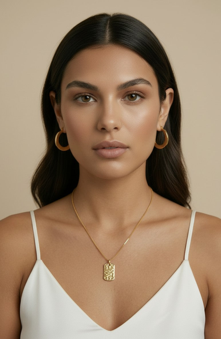 18k Gold Filled Textured Dog Tag Pendant | Modern Classic