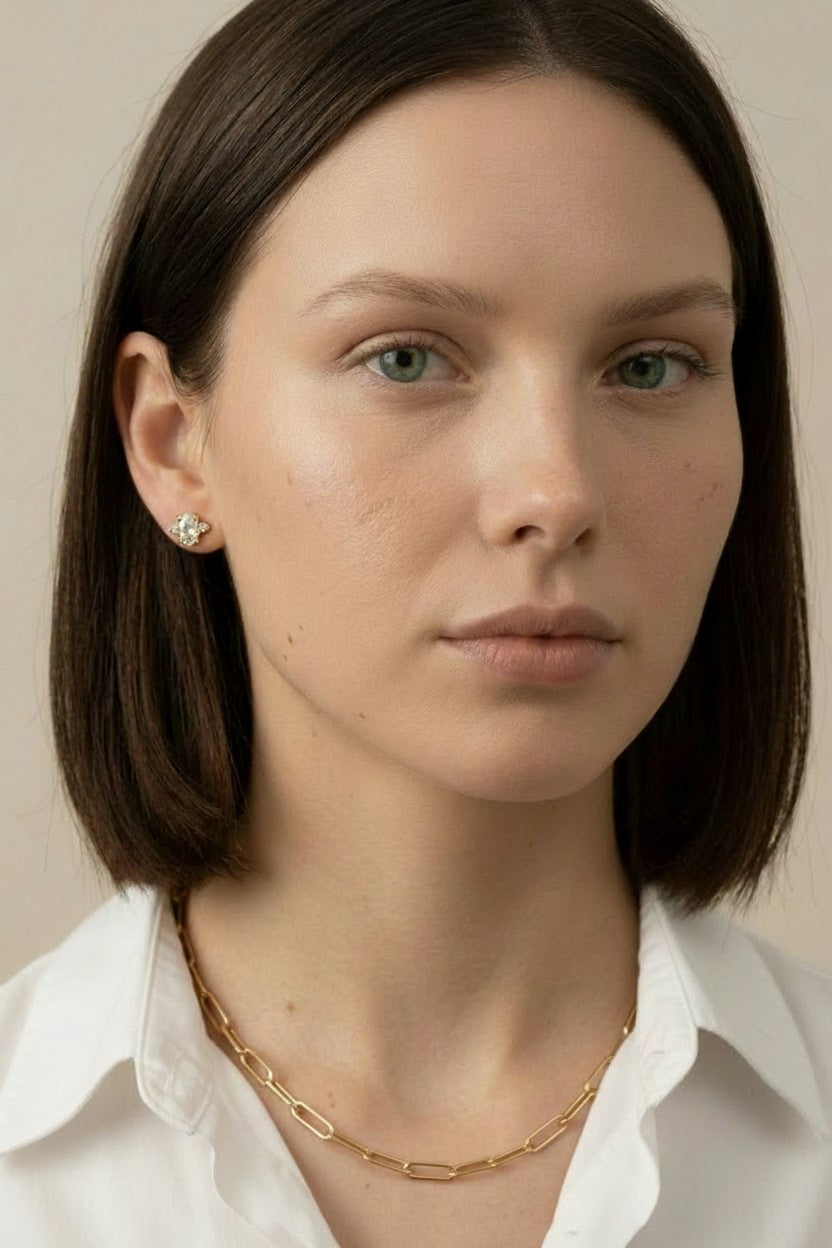 18k Gold Filled Oval CZ Stud Earrings | Classic Meets Contemporary