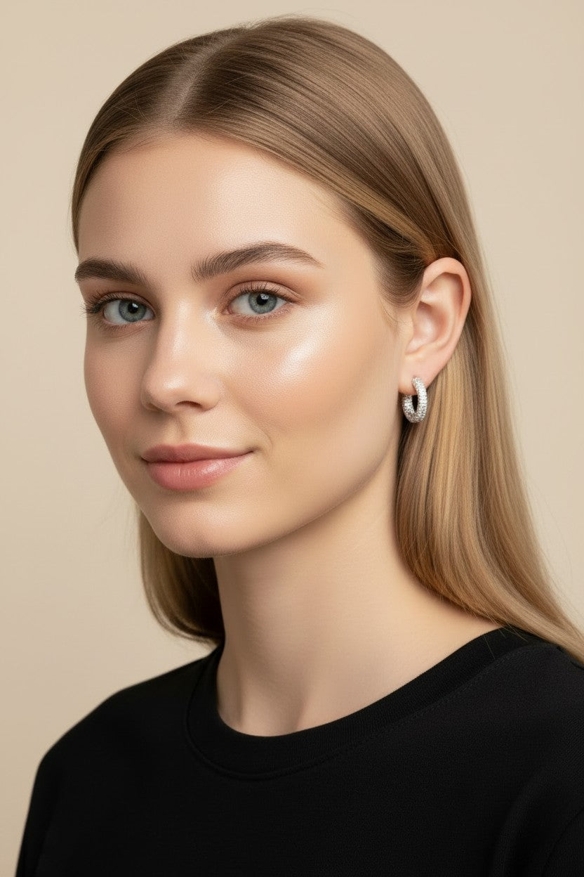 ✨ Iced C-Hoop Earrings — Full Micro CZ Coverage. Three Sizes. Two Metals. One Continuous Sparkle.