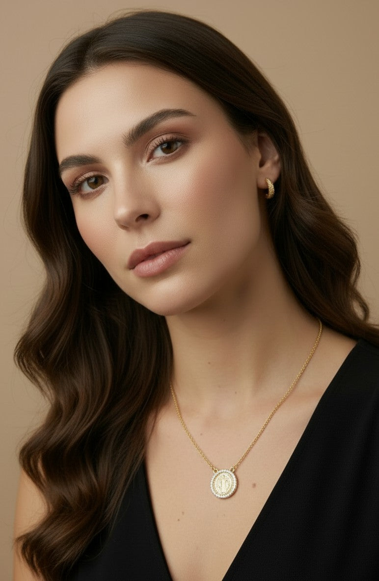 🙏 18k Gold Filled Saint Benedict Scapular Necklace — Front and Back. No Clasp. Unbroken Faith
