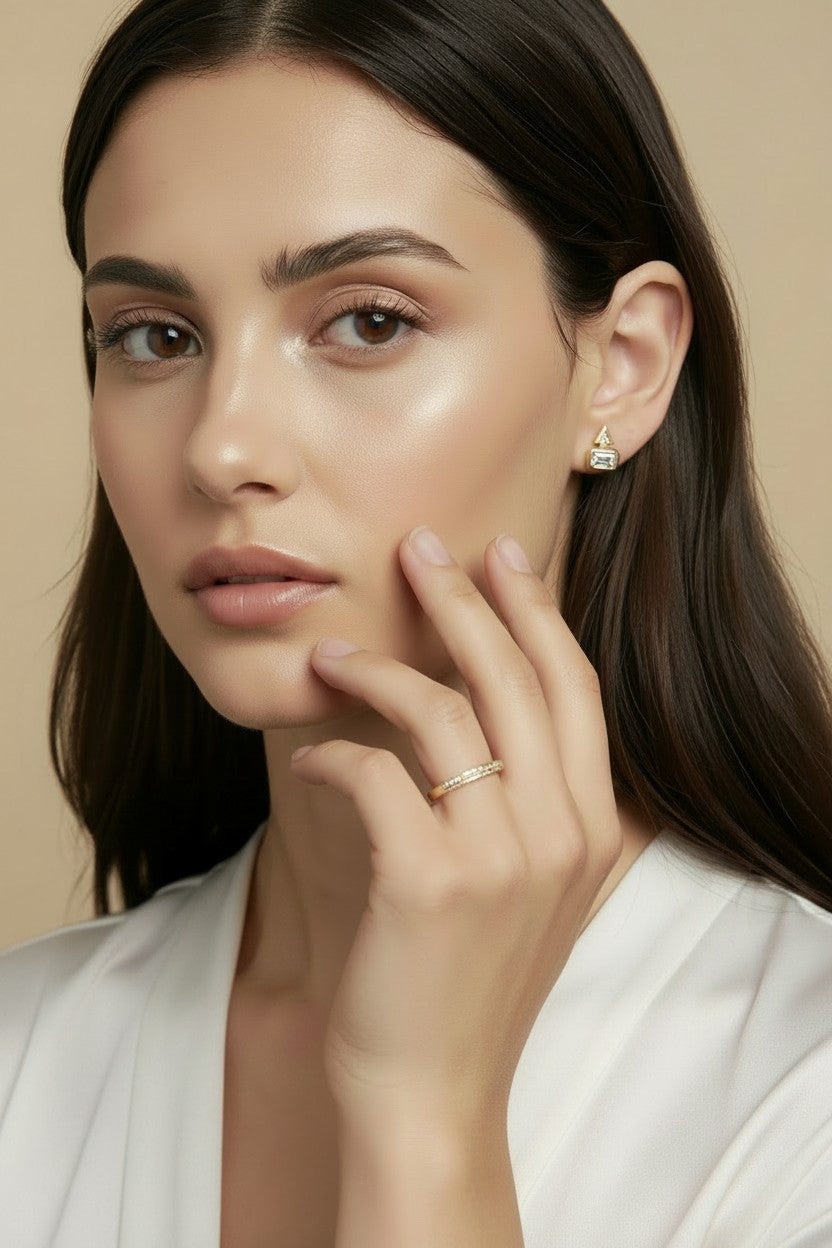 ✨ 18k Gold Filled Geometric CZ Stud Earrings — Two Shapes. Two Stone Techniques. One Architectural Stud