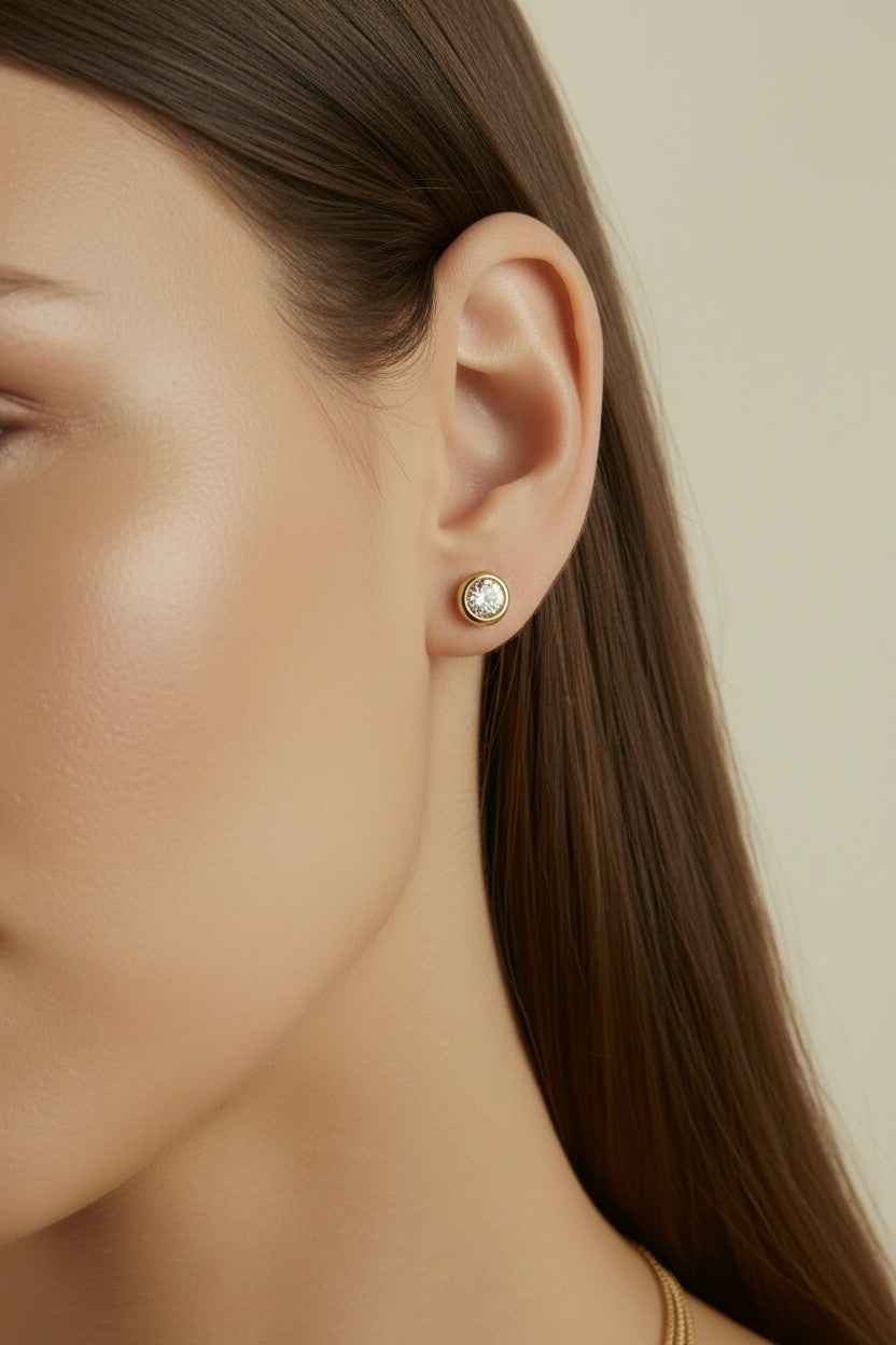 18k Gold Filled Round CZ Stud Earrings | Timeless Everyday Classic