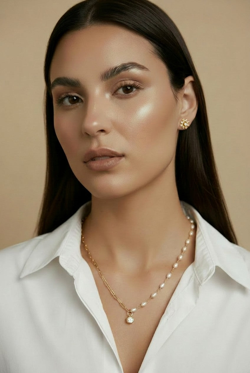 18k Gold Filled 2-Part Round Stud Earrings | Two Looks in One