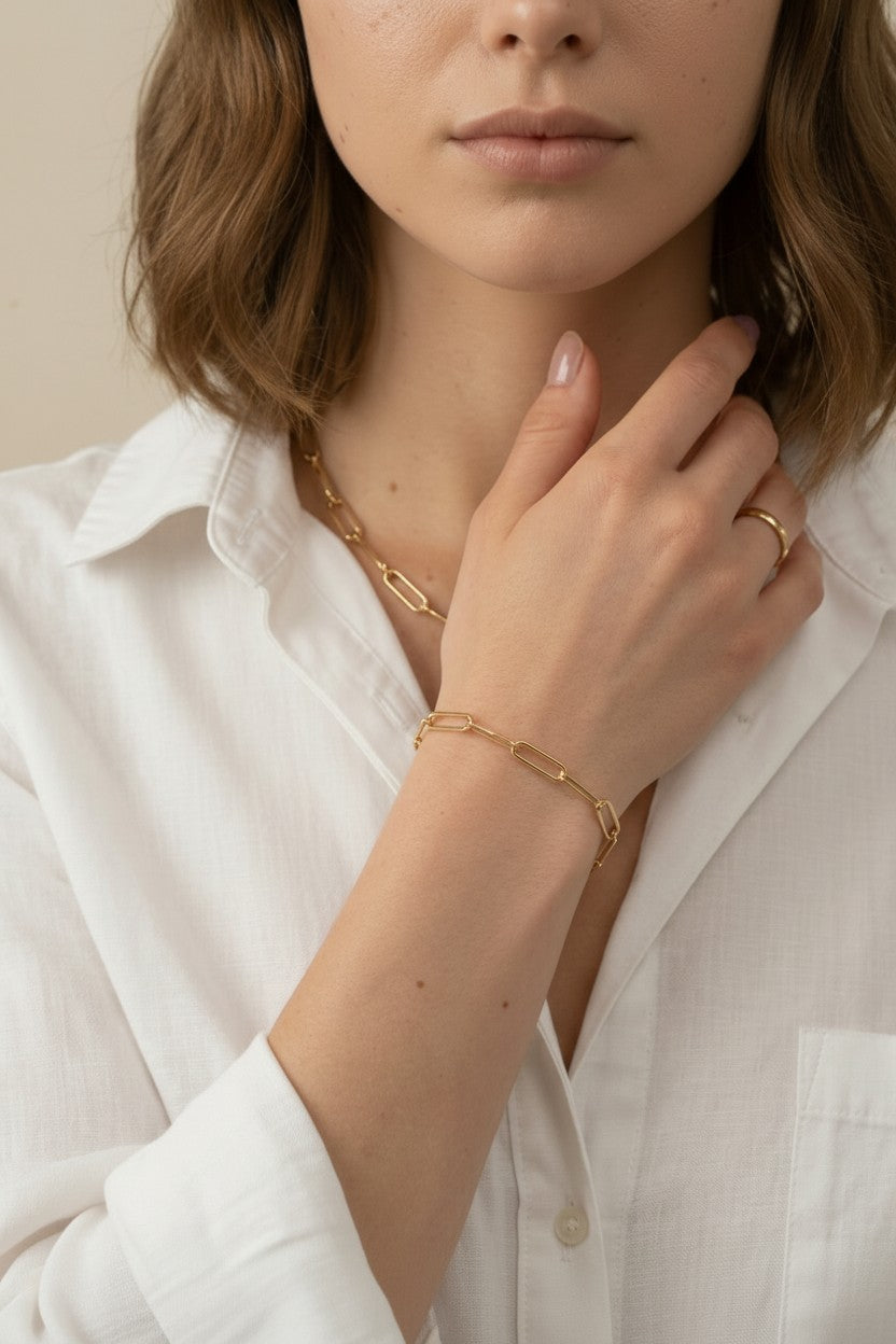 18k Gold Filled Paperclip & Straw Bracelet | Contemporary Timeless Style