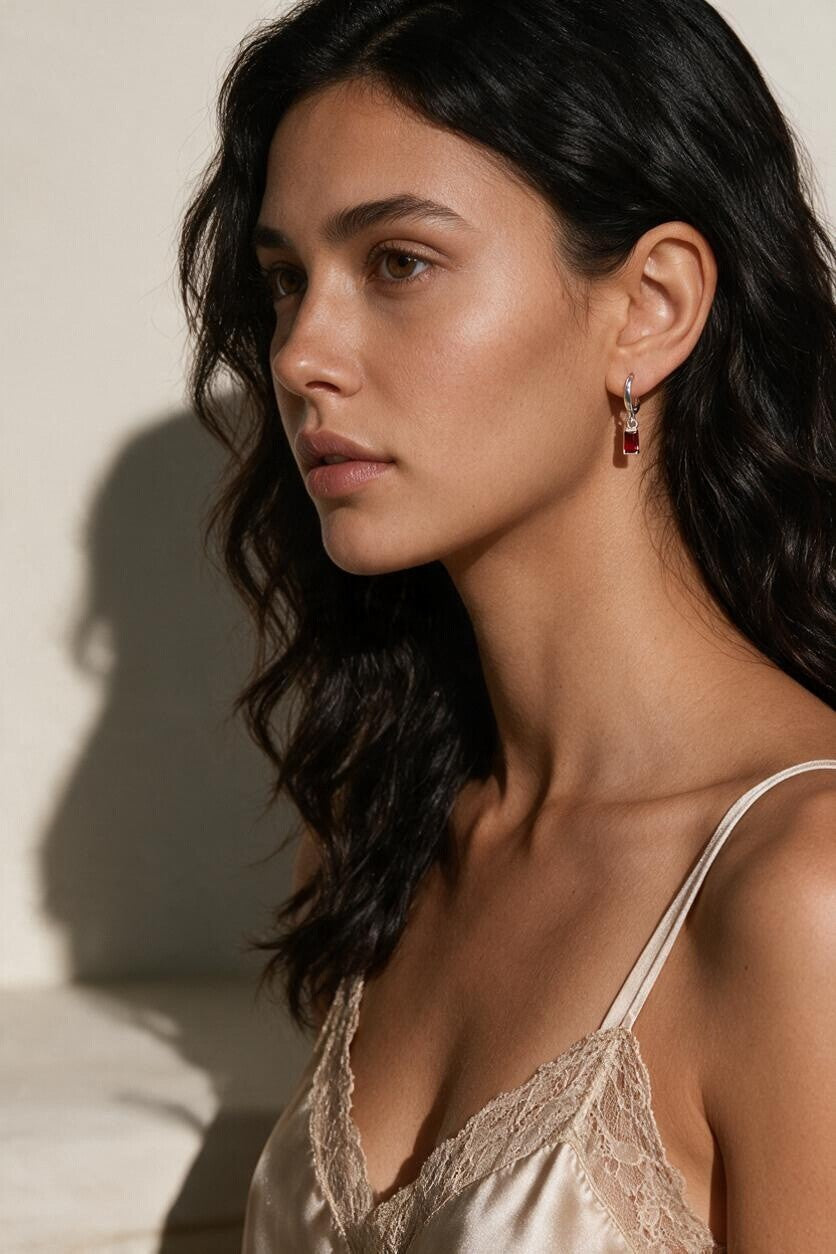🌈 .925 Silver Filled Birthstone Baguette Huggie Hoop Earrings — Your Month. Your Color. A Daily Charm.