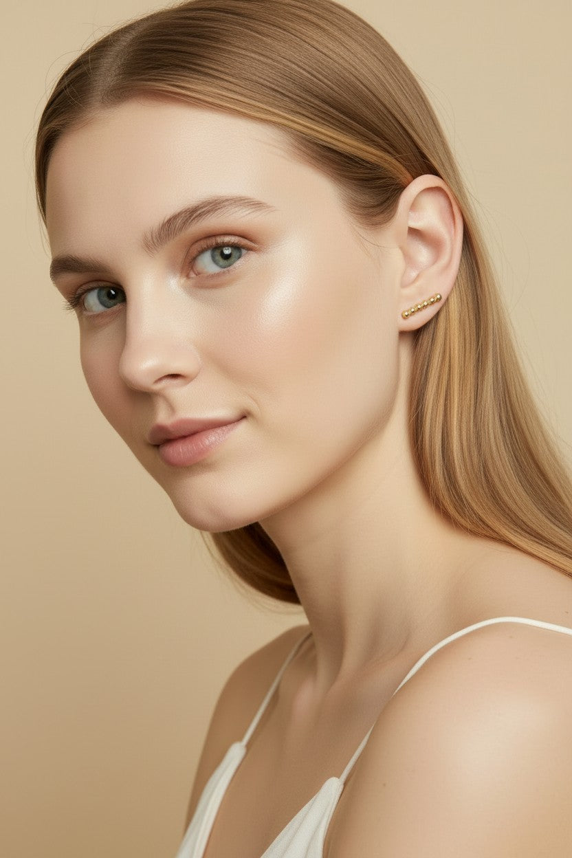 18k Gold Filled Beaded Bar Stud Earrings | Ear Stacking Essential