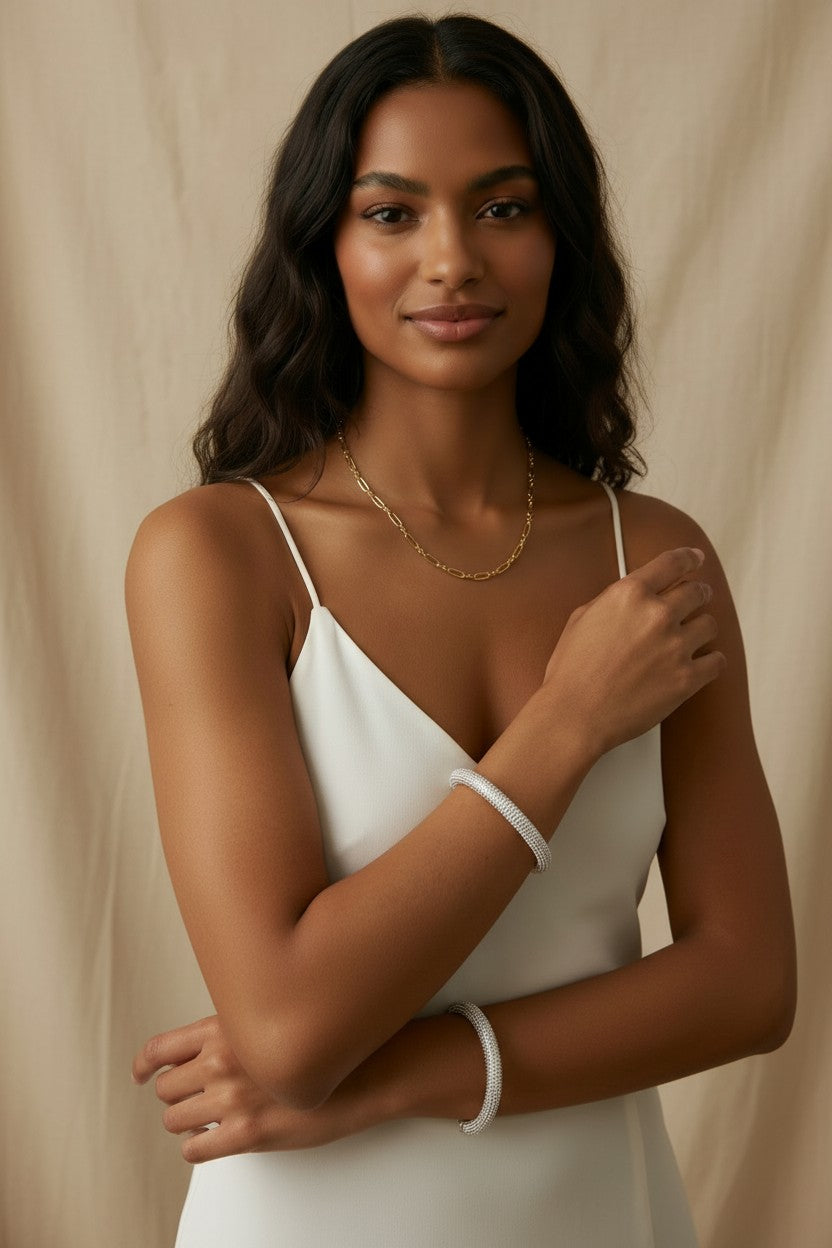 18k Gold Filled Chunky Iced Arm Cuff Bracelet | Diamond-Like Opulence