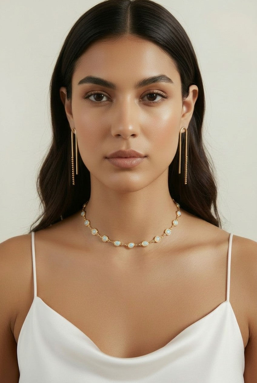 18k Gold Filled Rounded Opal Choker | Trendy Summer Statement